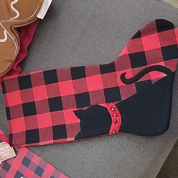 🐈‍⬛️Cute Buffalo Plaid Christmas Stocking with Black Cat🐈‍⬛️ - Picture 1 of 5